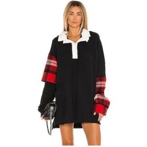 Boys Lie Rugby Pullover Flannel Hoodie Tunic Top One Size Red Plaid Black